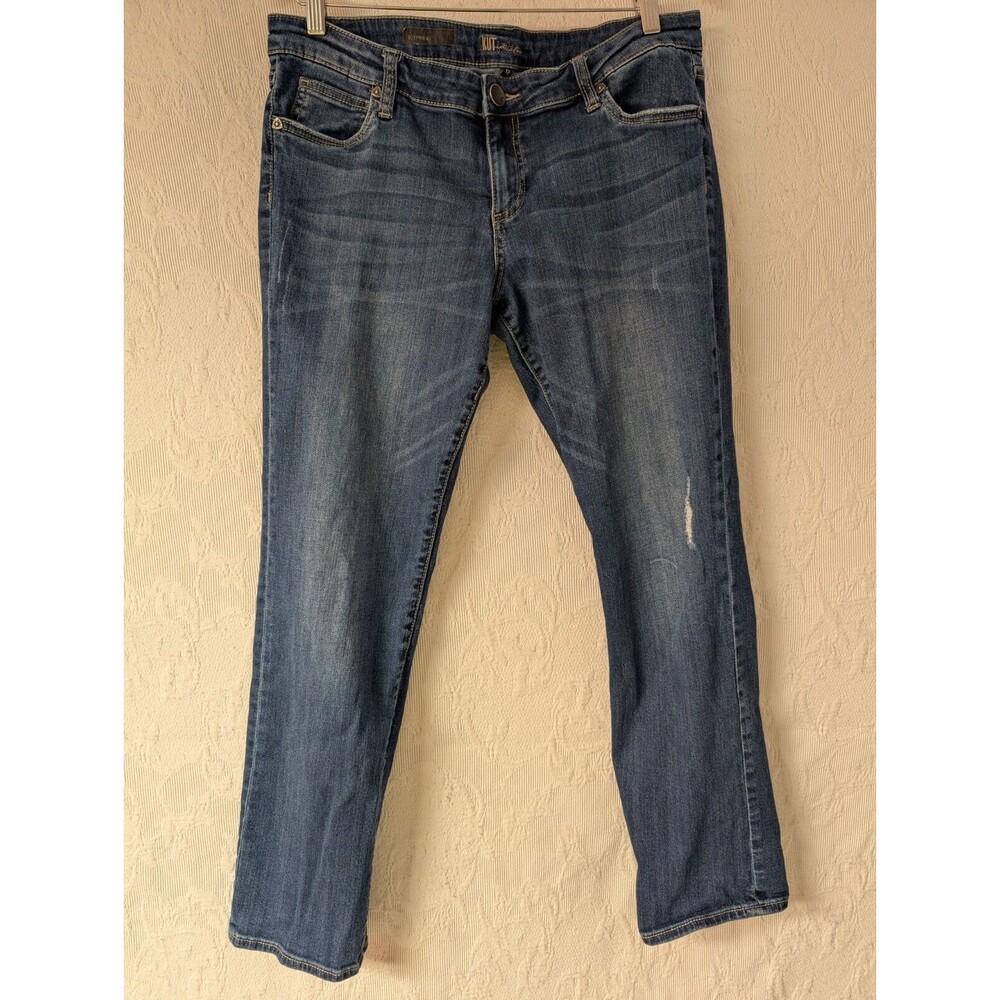 Kut from the Kloth Katy Boyfriend Blue Jeans Size 12 Distressed Embroidered Fade